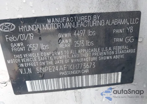 2019 Hyundai Sonata Se from USA, damaged, VIN 5NPE24AF1KH773673